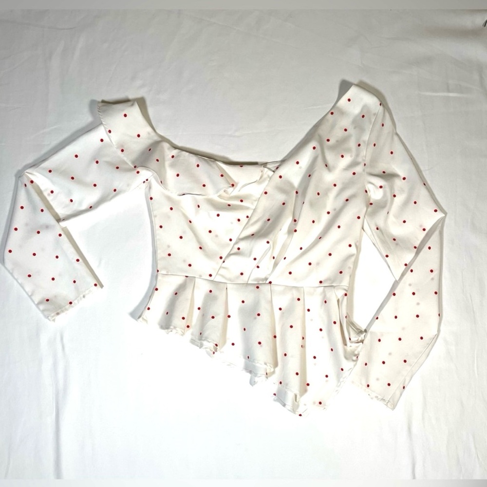 Nasty Gal Cream Blouse with Red Polka Dots